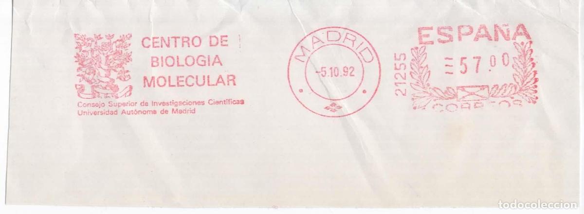 Sellos: FRANQUEO MECANICO METER MADRID CENTRO DE BIOLOGIA MOLECULAR SCIENCE - Foto 1