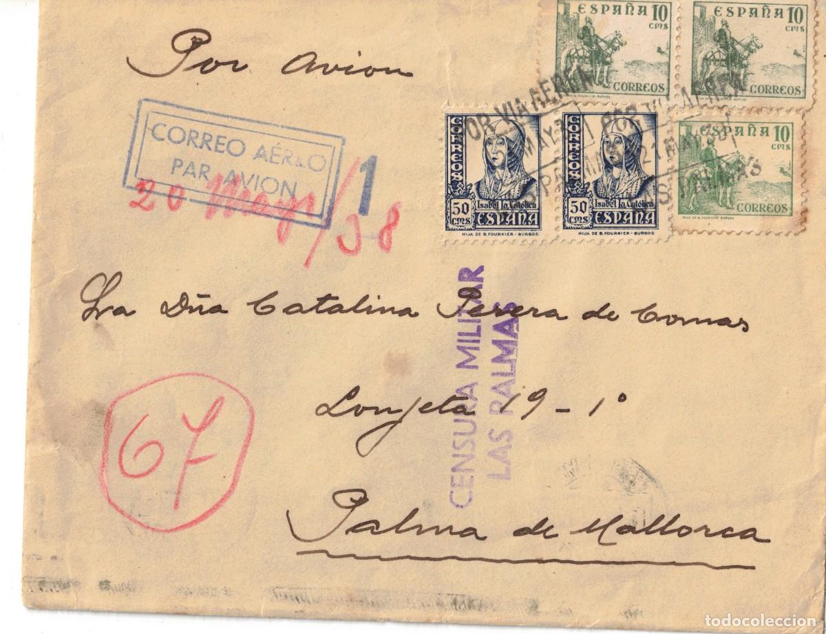 Stamps: 1938-CARTA CORREO AEREO LAS PALMAS(CANARIAS)-PALMA DE MALLORCA/CENSURA MILITAR LAS PALMAS