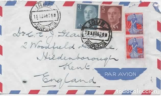 Sellos: IRUN GUIPUZCOA A INGLATERRA BASICA FRANCO - Foto 1