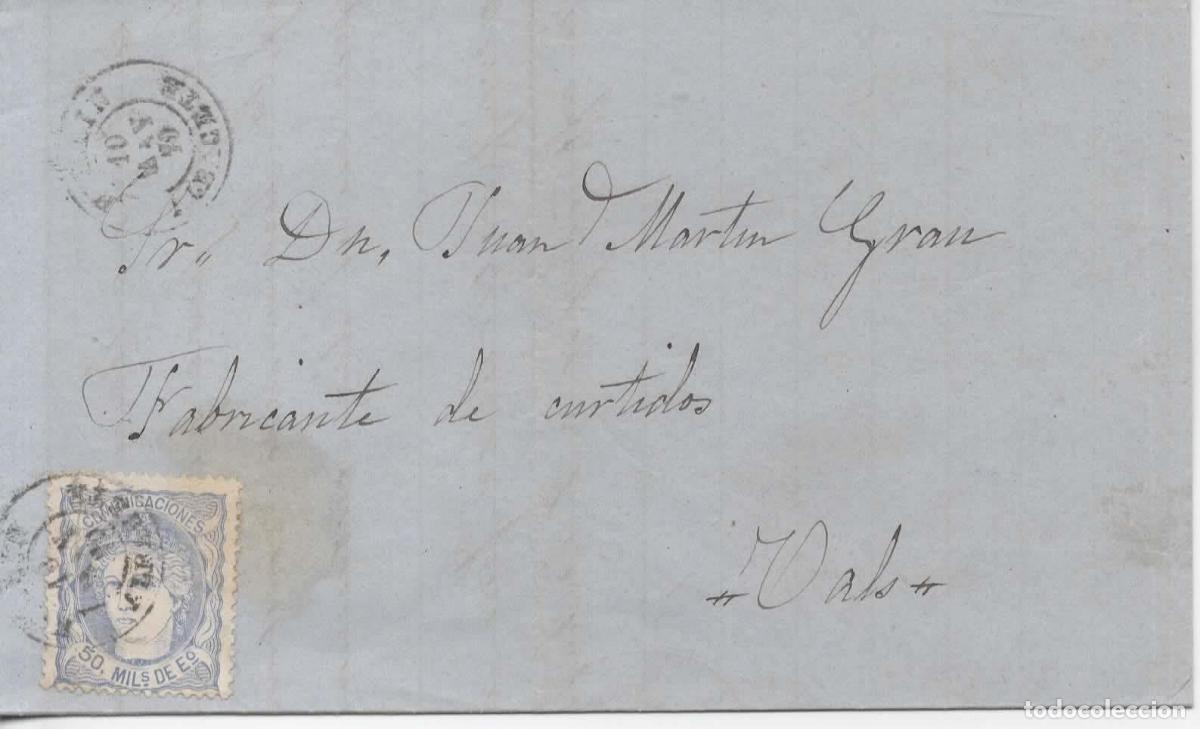 Sellos: HELLIN ALBACETE A VALLS TARRAGONA 1870 - Foto 1