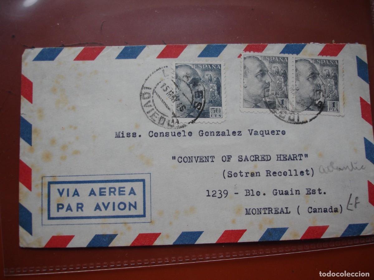 Sellos: SOBRE CIRCULADO LLANES OVIEDO CANADA - Foto 1