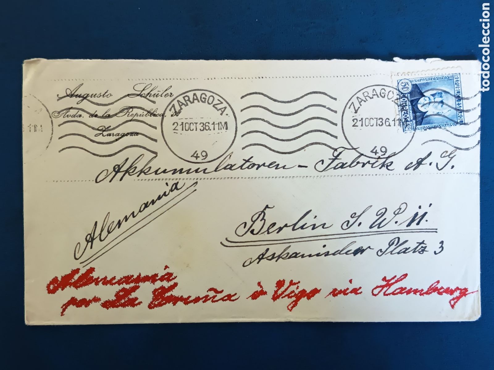 Sellos: SOBRE CIRCULADO CON MATASELLO ESPECIAL DE RODILLO (N&ordm; 19) DE LINEAS ONDULADAS . Circulado