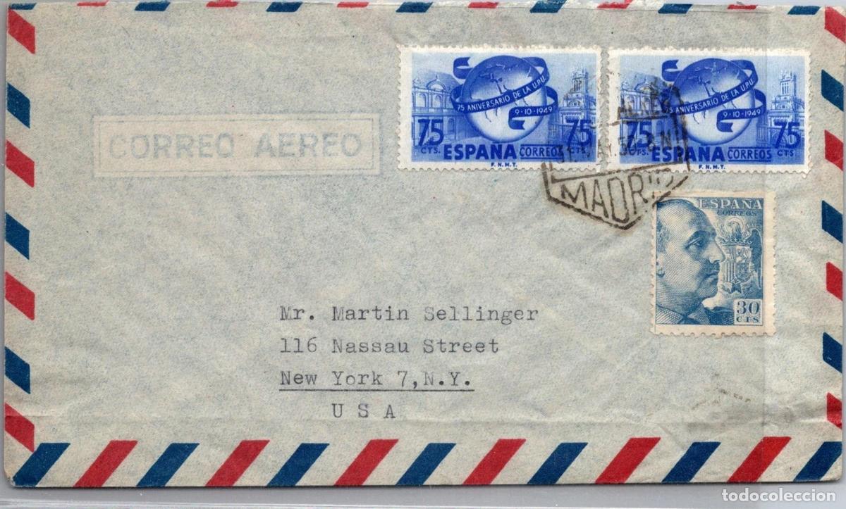 Sellos: MADRID A USA AEREA 1950 SELLOS UPU MAT HEXAGONAL - Foto 1