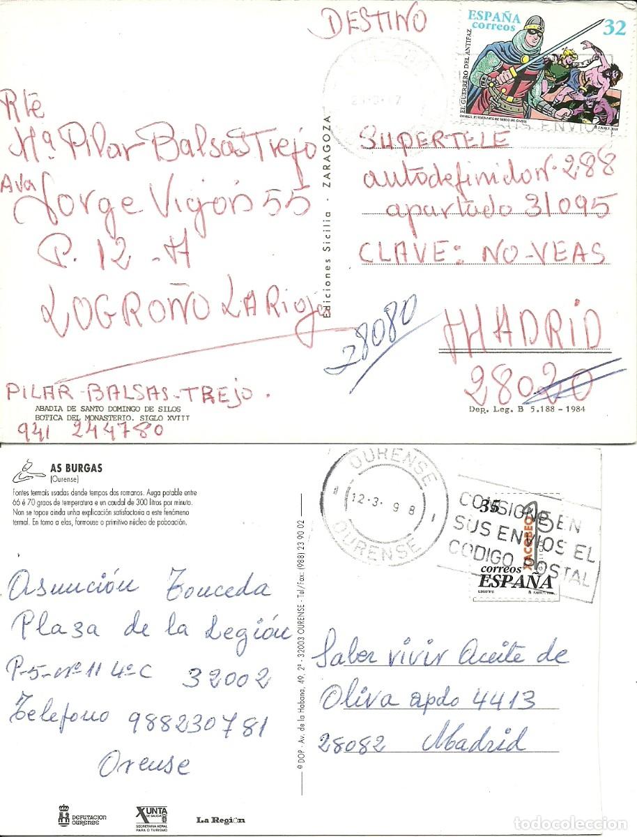 Sellos: 2 Postales Antiguas circuladas Monasterio de Silos y Ourense - Foto 1