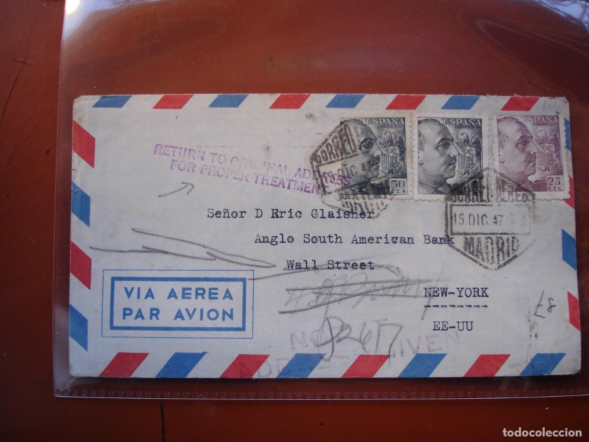 Sellos: SOBRE CIRCULADO DEVUELTO MADRID NUEVA YORK