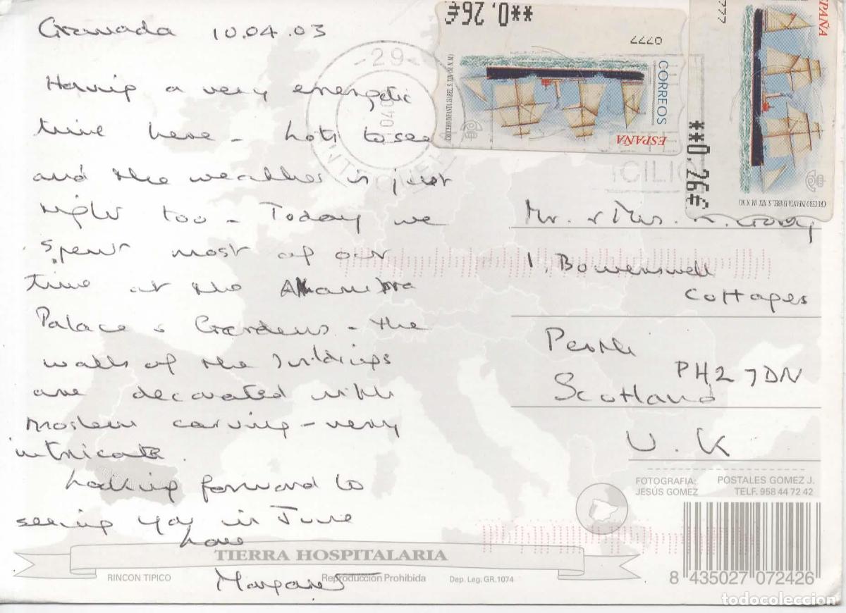 Sellos: TARJETA POSTAL GRANADA MAT ANTEQUERA ATM BARCO VELERO SHIP SANTA ISABEL