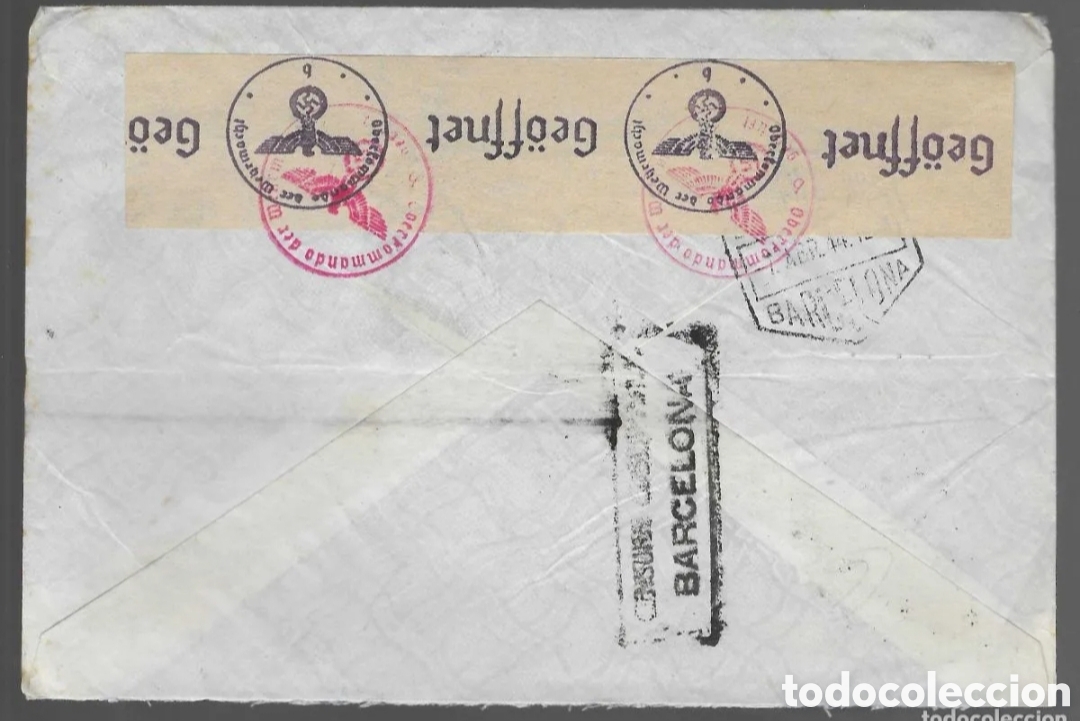 Sellos: CARTA CANFRANC A SUIZA 194? - DOBLE CENSURA: NAZI (OKW) Y ESPA&Ntilde;OLA - AMBULANTE FERROCARRIL