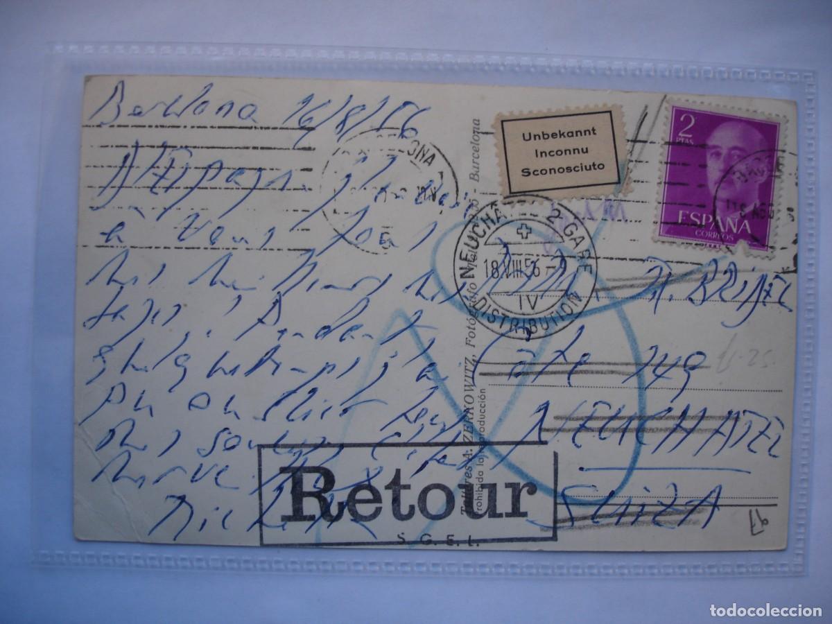 Sellos: TARJETA POSTAL CIRCULADA BARCELONA SUIZA DEVUELTA - Foto 1