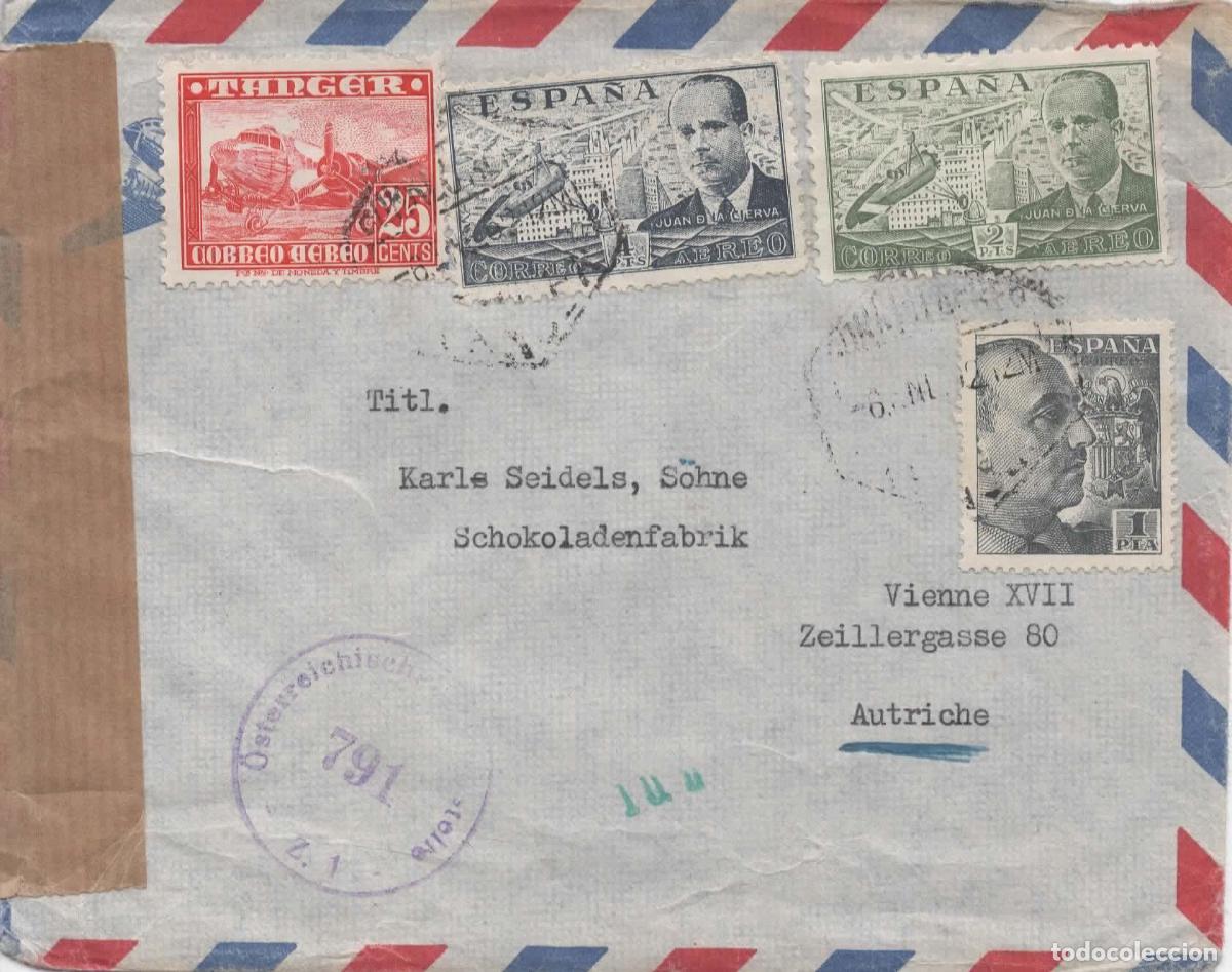 Sellos: TANGER AEREA A AUSTRIA 1952 CON CENSURA ESPA&Ntilde;OLA Y AUSTRIACA