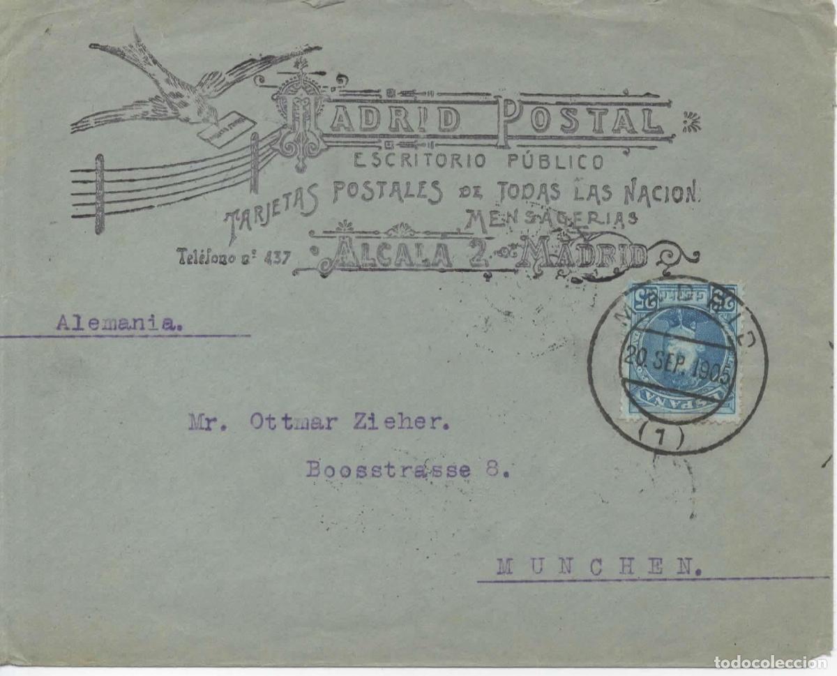 Sellos: MADRID A ALEMANIA SOBRE PUBLICITARIO ALFONSO XIII MAT MADRID CON EL A&Ntilde;O COMPLETO