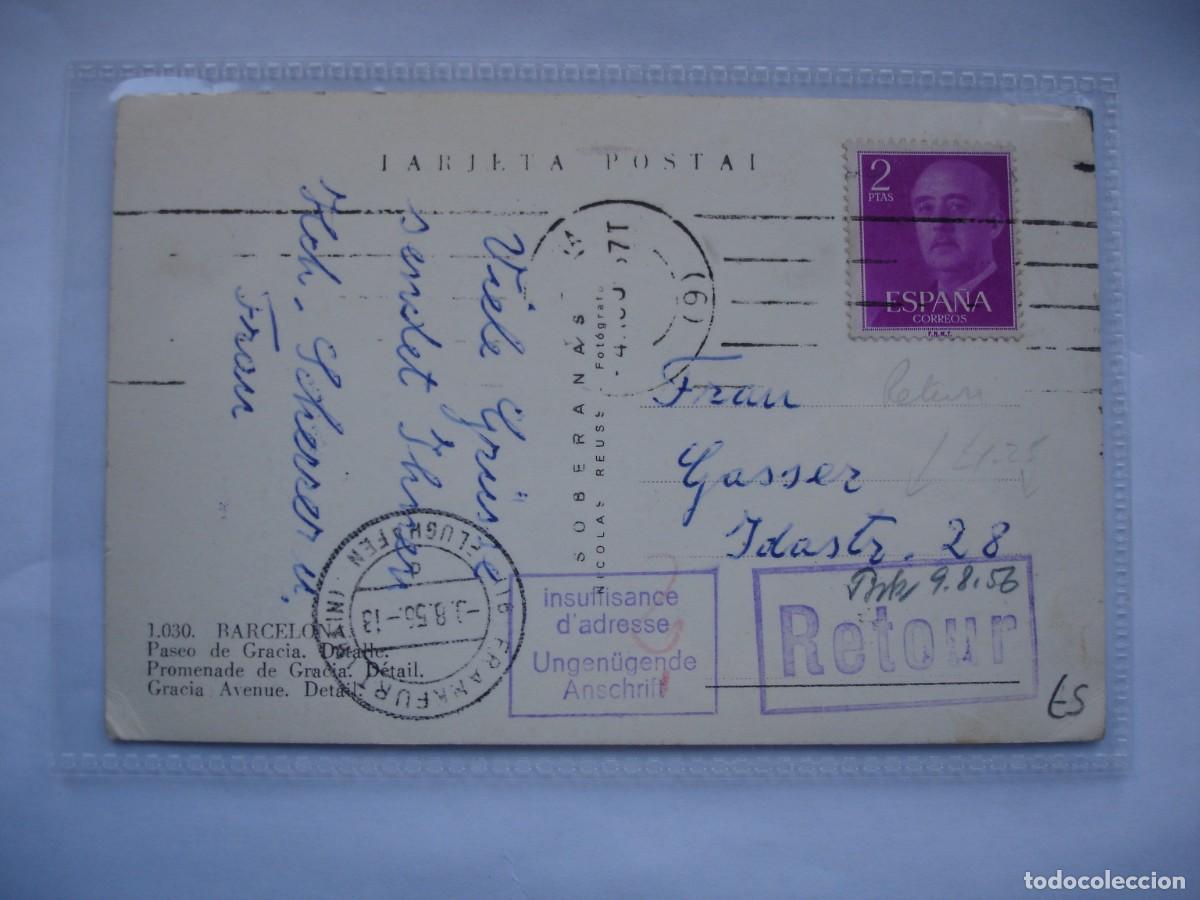Sellos: TARJETA POSTAL CIRCULADA BARCELONA ALEMANIA DEVUELTA - Foto 1