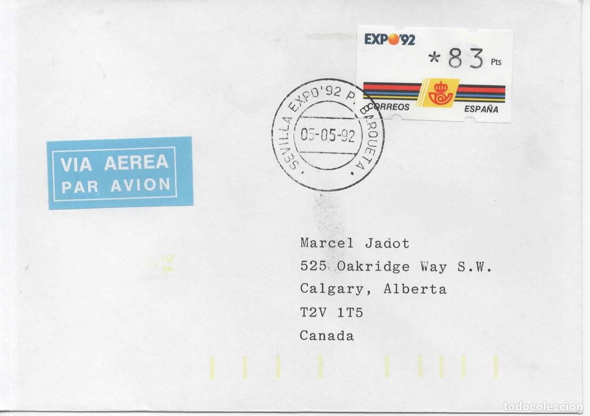 Sellos: SEVILLA CC ATM EXPO 92 Y MAT EXPO PUERTA DE LA BARQUETA