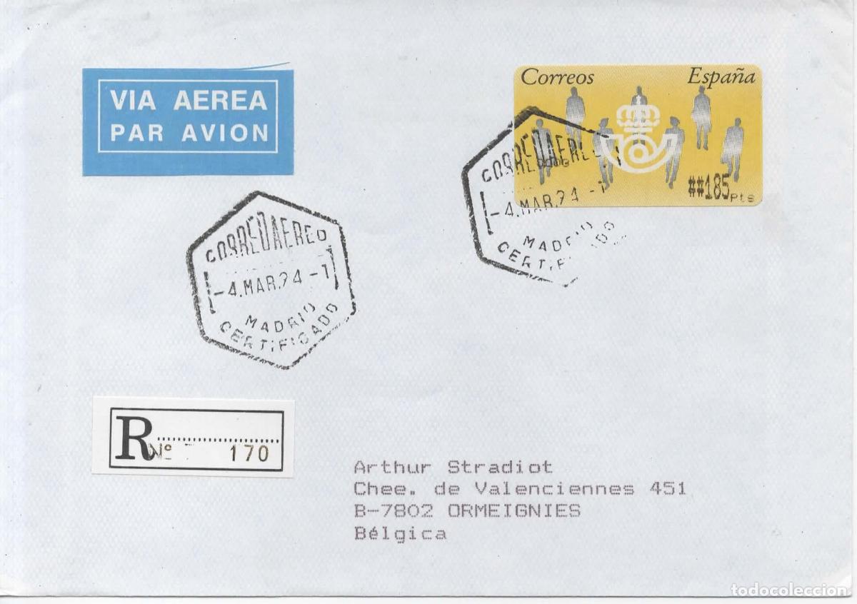 Sellos: MADRID ATM SILUETAS CON MAT CORREO AEREO CERTIFICADO 1994