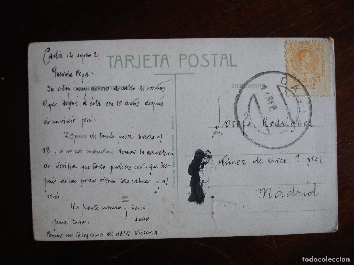 Sellos: TARJETA POSTAL CIRCULADA CADIZ MADRID 1921 - Foto 1
