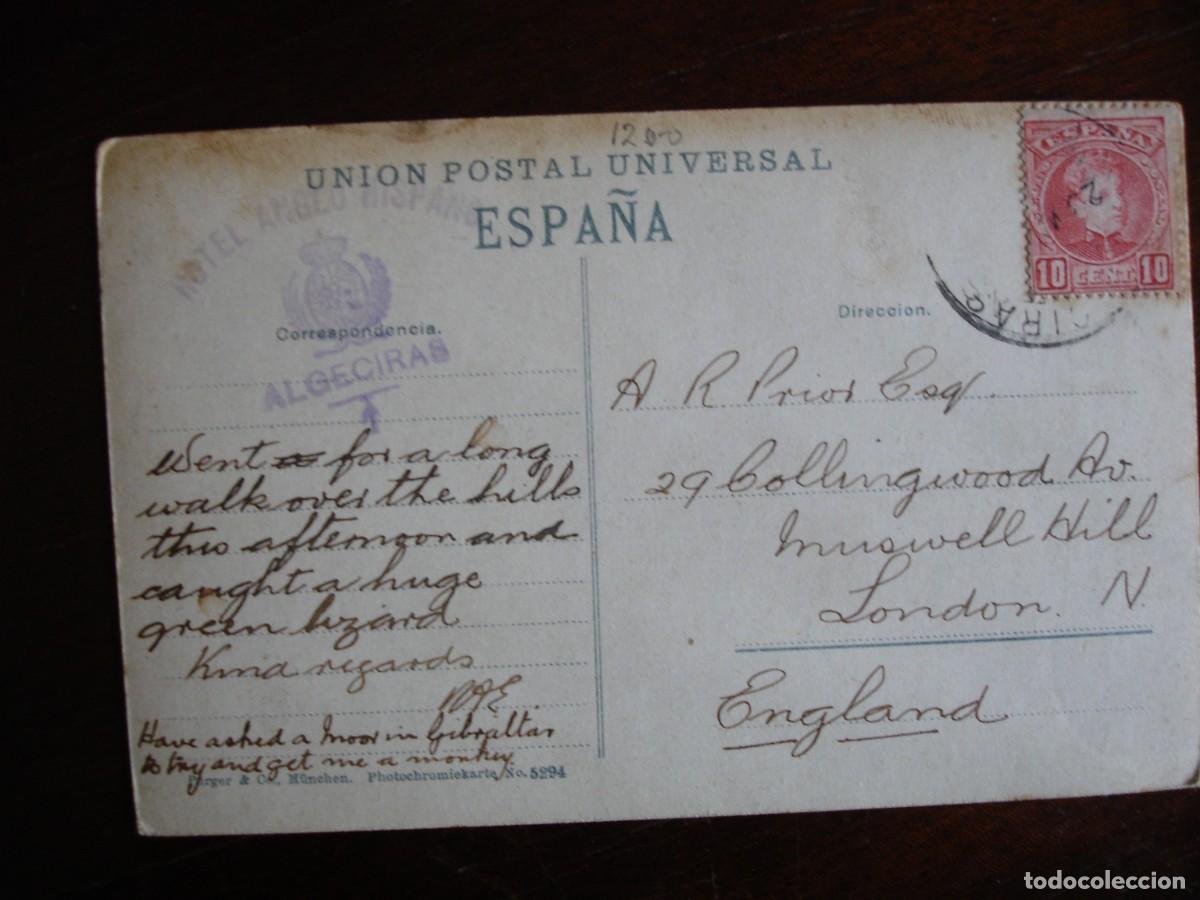 Sellos: TARJETA POSTAL CIRCULADA ALGECIRAS CADIZ INGLATERRA HOTEL ANGLO HISPANO