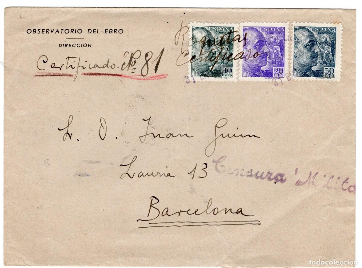 Sellos: carta certificada de ROQUETAS (Tarragona) ,matasellada manualmente 31.1.40 censura