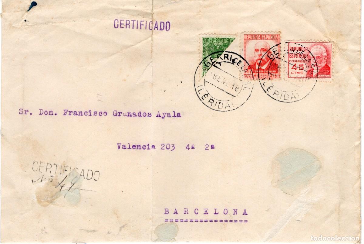 Sellos: Certificado de Guerri de la Sal (L&eacute;rida) a Barcelona, Sello Mariana Pineda BISECTADO