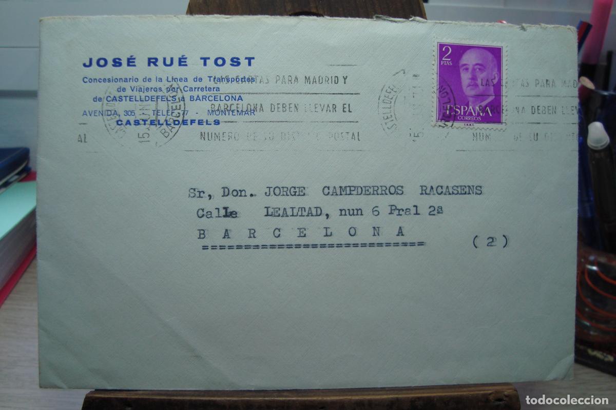 Sellos: ANTIGUO SOBRE COMERCIAL JOSE RUE TOST. CONCESIONARIO TRANSPORTES CASTELLDEFELS - BARCELONA 1971?
