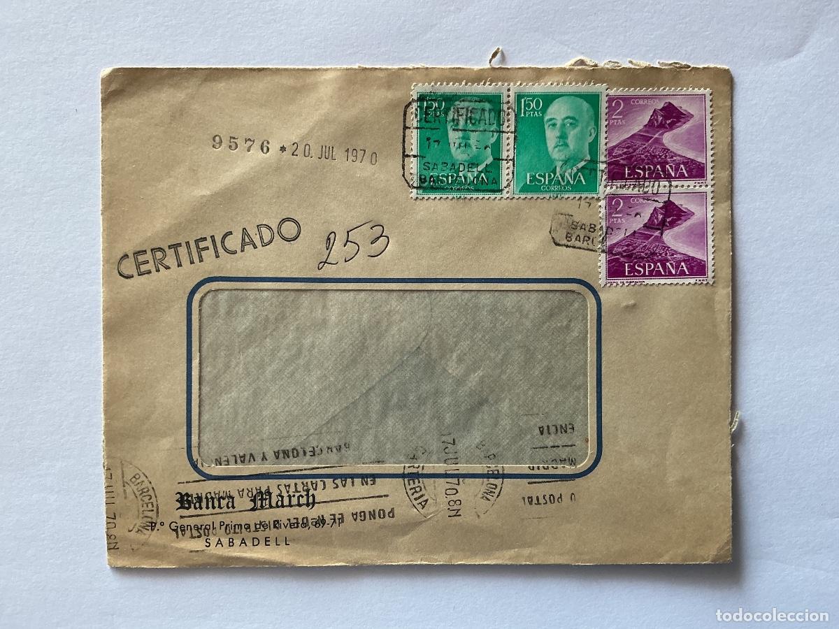 Sellos: SOBRE CERTIFICADO CIRCULADO BANCA MARCH SABADELL A BARCELONA 2970