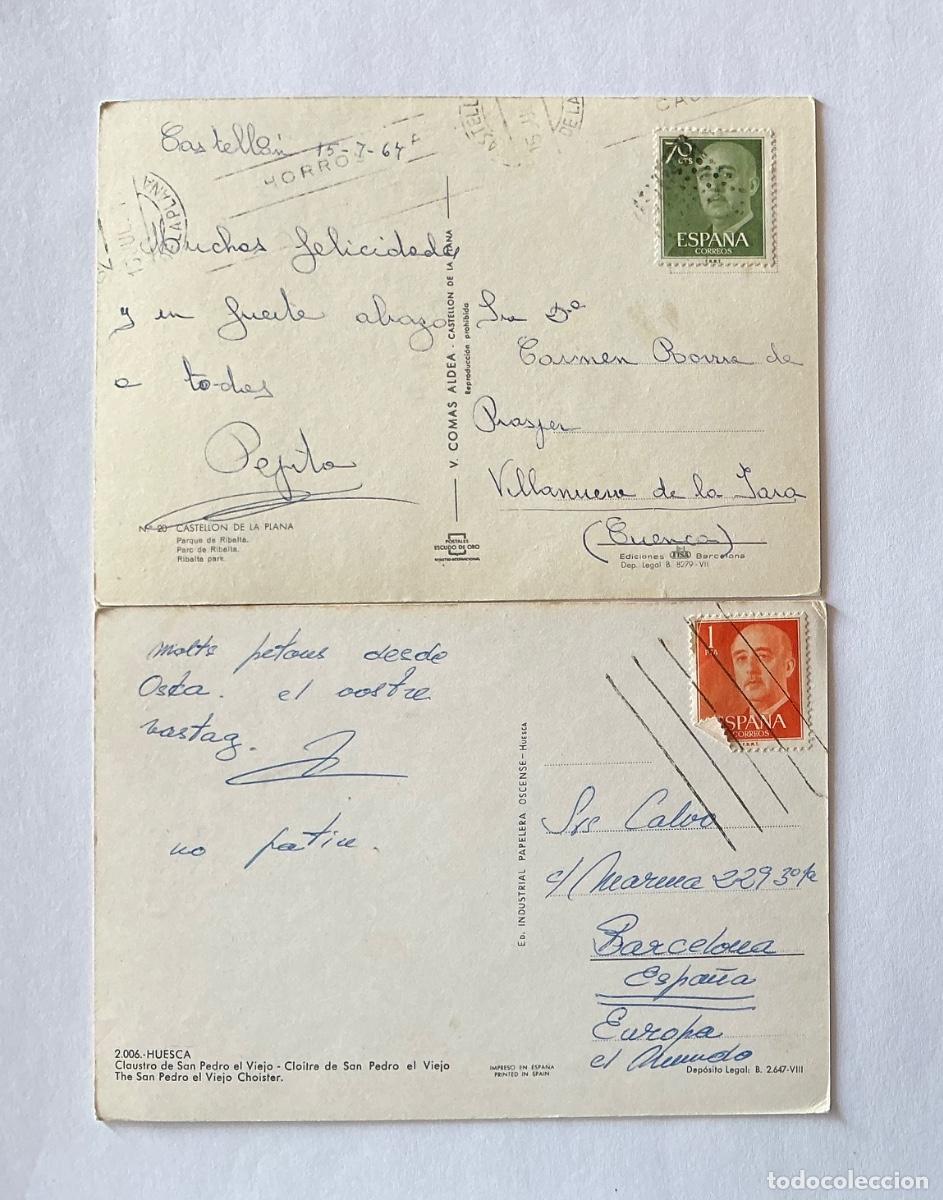 Sellos: 2 MATESELLO MUDO SOBRE POSTAL ROMBO DE PUNTOS Y RAYAS PARALELAS A&Ntilde;OS 60 VILLANUEVA DE LA JARA BARNA