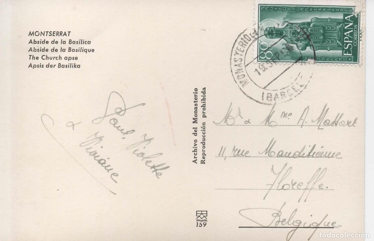 Sellos: TARJETA POSTAL CON MAT Y SELLO MONASTERIO DE MONTSERRAT BARCELONA SELLO DEFECTO