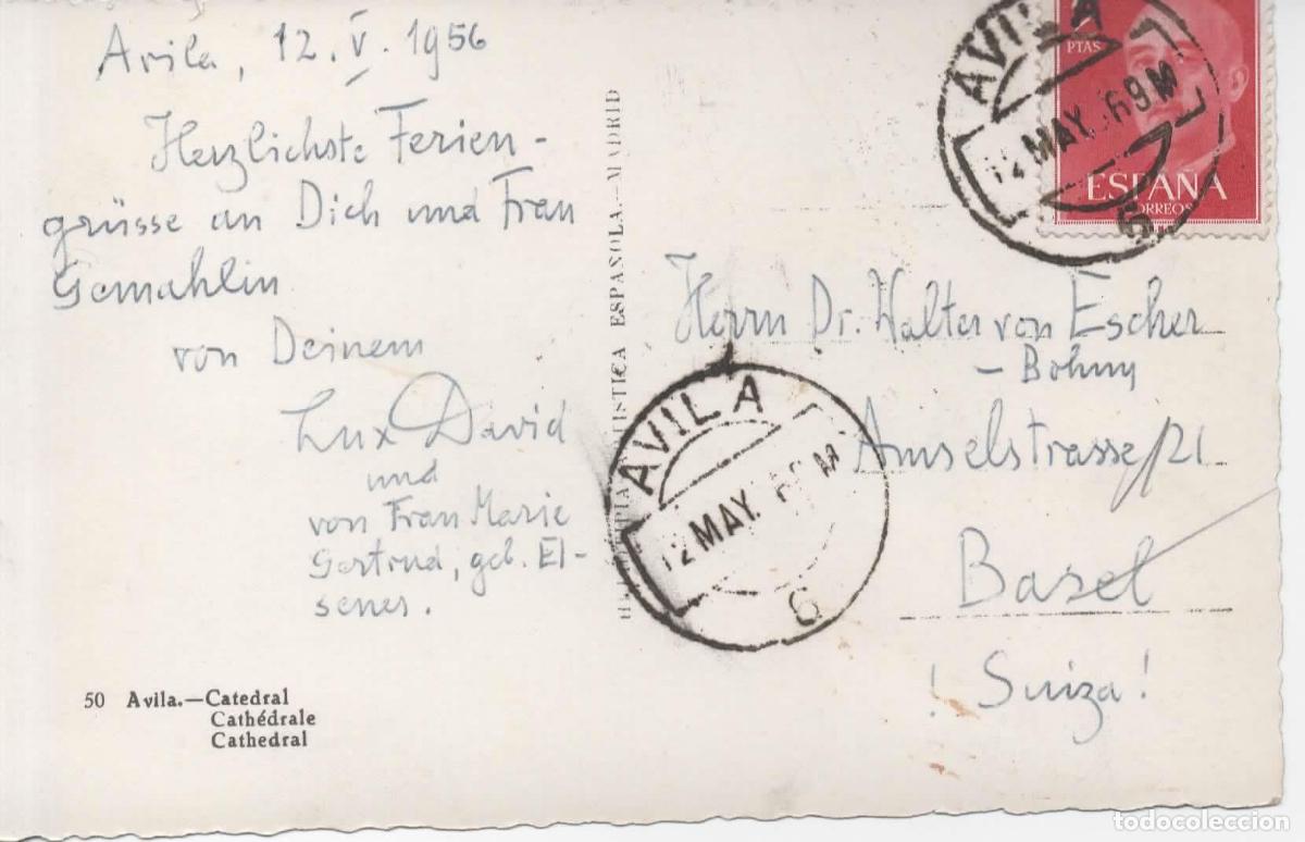 Sellos: TARJETA POSTAL CATEDRAL AVILA CON SELLO 2 PTS ROJO BASICA FRANCO