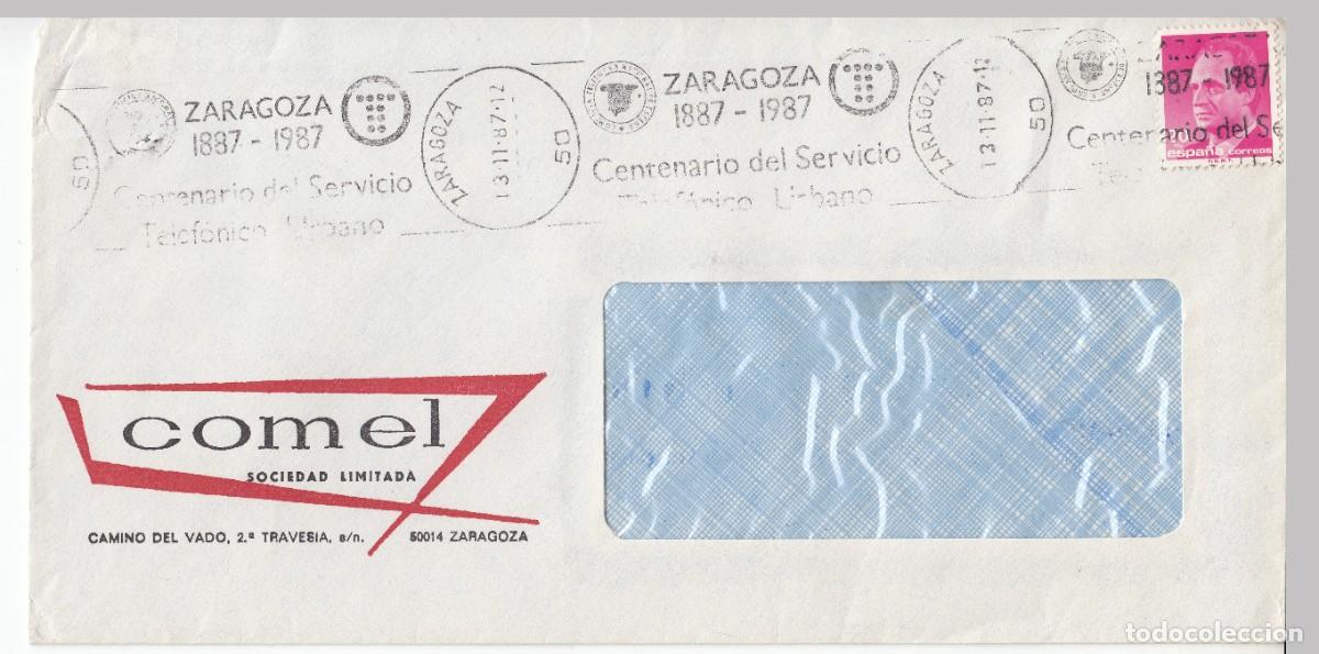 Sellos: 1987 ZARAGOZA MATASELLOS CENTENARIO SERVICIOTELEFONICO URBANO TELEFONICA. MEMBRETE COMEL