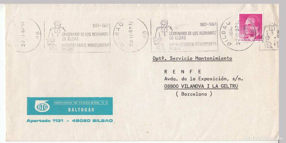 Sellos: 1987 BILBAO MATASELLOS CENTENARIO HERMANOS LASALLETARREN MENDEURRENA BILBON. MEMBRETE BALTOGAR
