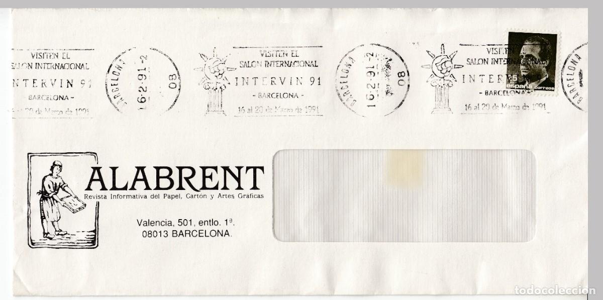 Sellos: 1991 BARCELONA MATASELLOS INTERVIN SALON INTERNACIONAL . MEMBRETE ALABRENT REVISTA PAPEL