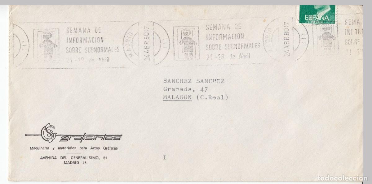 Sellos: 1980 MADRID MATASELLOS SEMANA INFORMACION SOBRE SUBNORMALES. MEMBRETE GRAFISINTES ARTES GRAFICAS