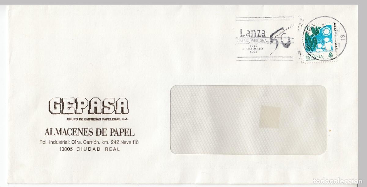 Sellos: 1993 CIUDAD REAL MATASELLOS 50 ANIVERSARIO DIARIO LANZA. MEMBRETE GEPASA ALMACENES DE PAPEL