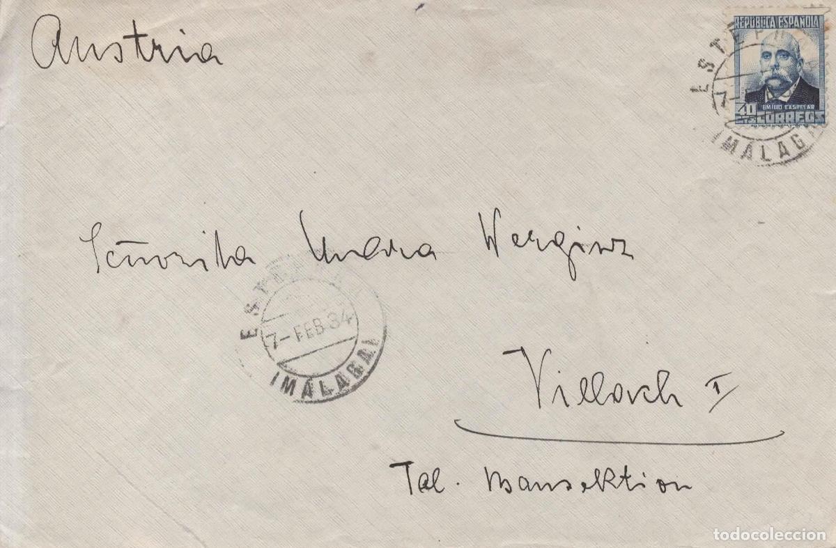 Sellos: SEGUNDA REPUBLICA 1934 ESTEPONA MALAGA A AUSTRIA SELLO CASTELAR