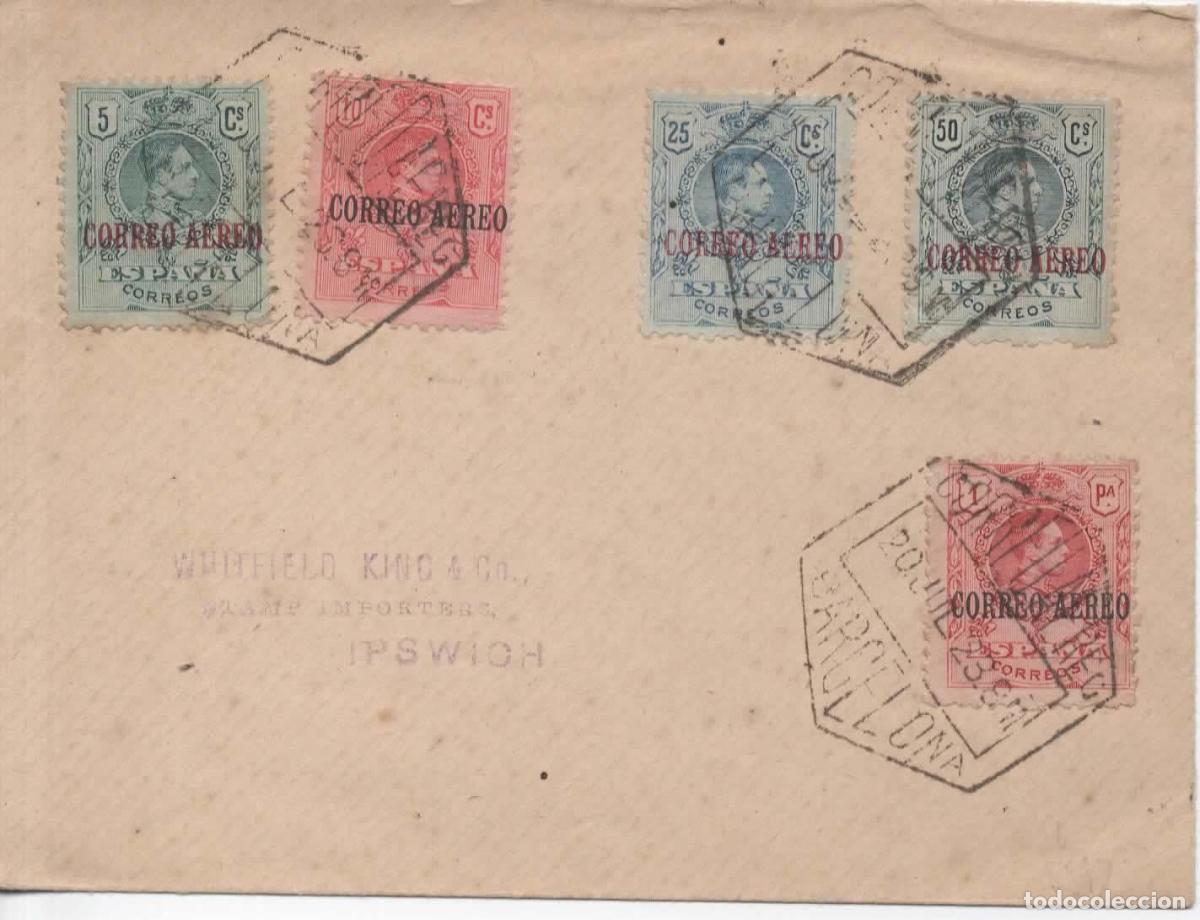 Sellos: BARCELONA A IPSWICH REINO UNIDO 1923 SERIE DE CORREO AEREO ALFONSO XIII CON MAT AEREO