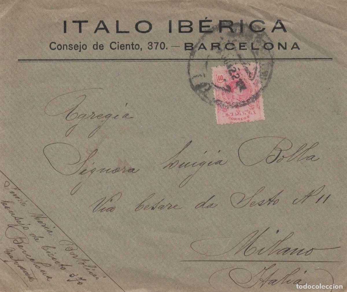 Sellos: BARCELONA A MILANO ITALIA ALFONSO XIII MEDALLON 1922