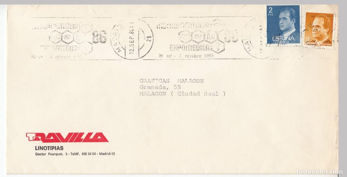 Sellos: 1986 MADRID MATASELLOS INSTRUMENTALIA EXPOMEDICA. MEMBRETE TARAVILLA LINOTIPIAS