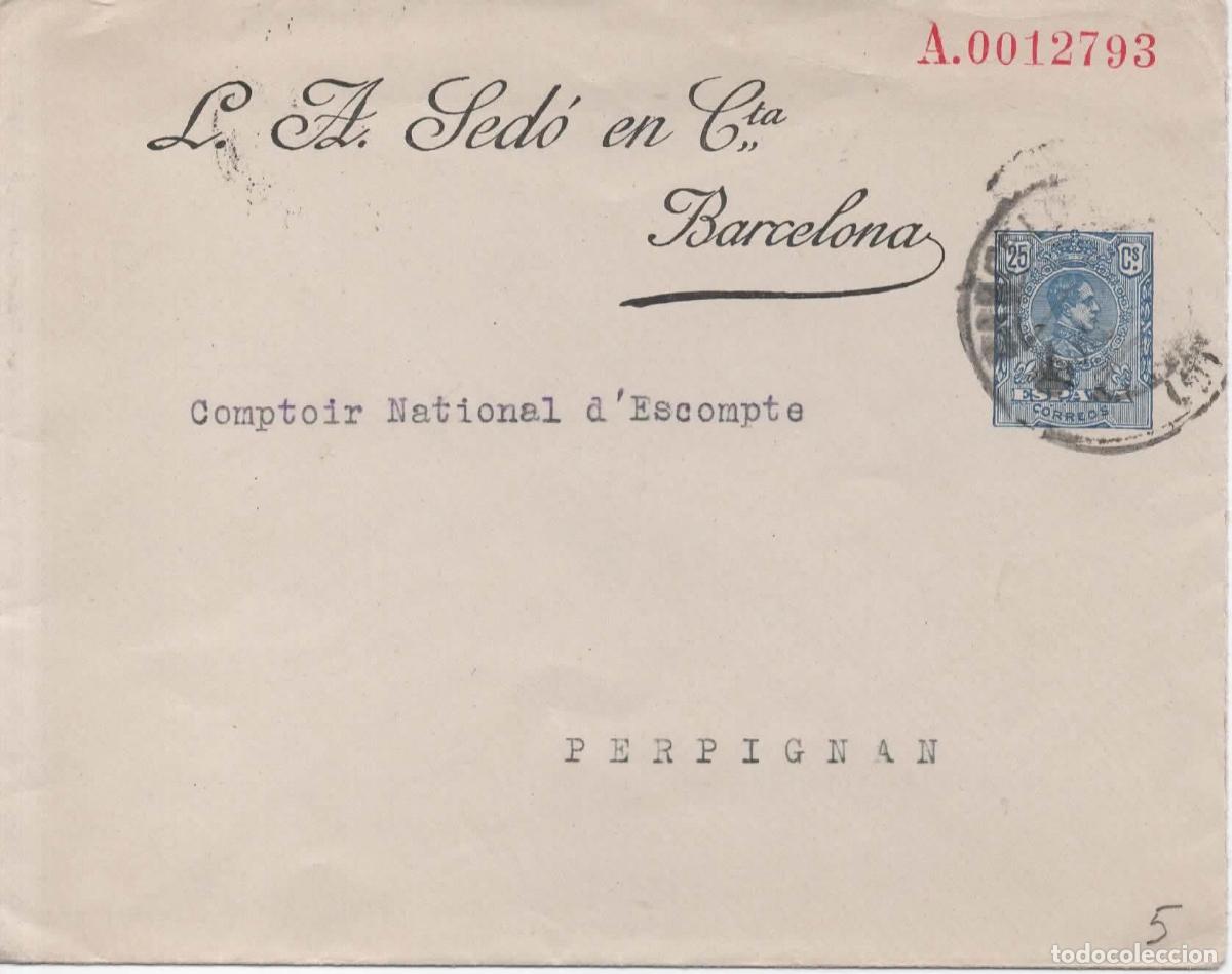 Sellos: BARCELONA A PERPIGNAN ENTERO POSTAL PRIVADO LA SEDO EN CTA ALFONSO XIII MEDALLON