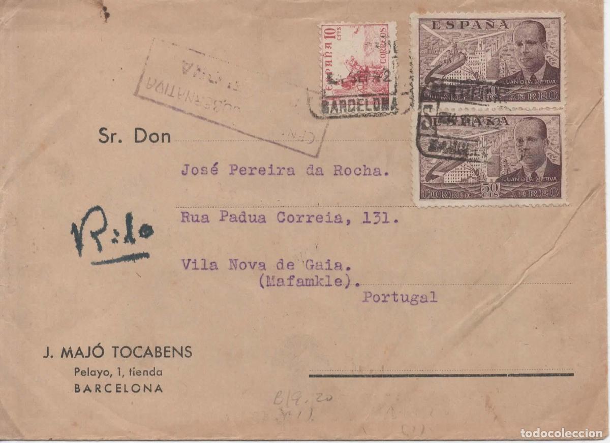 Sellos: BARCELONA CC CON SELLOS LA CIERVA A PORTUGAL 1944 CON CENSURA