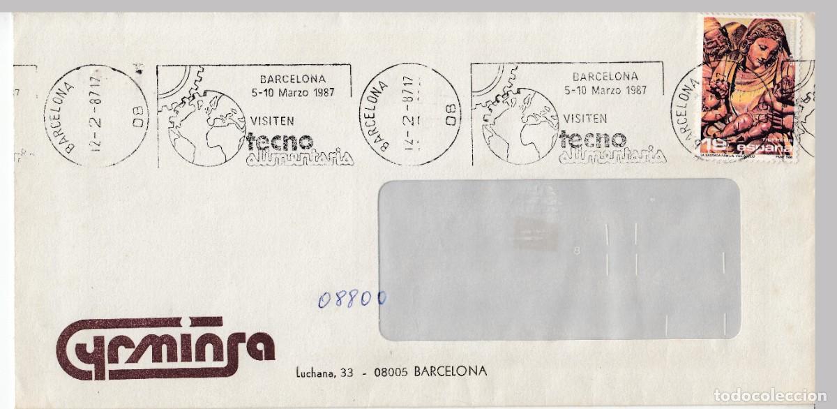 Sellos: 1987 BARCELONA MATASELLOS TECNO ALIMENTARIA. MEMBRETE YRMINSA