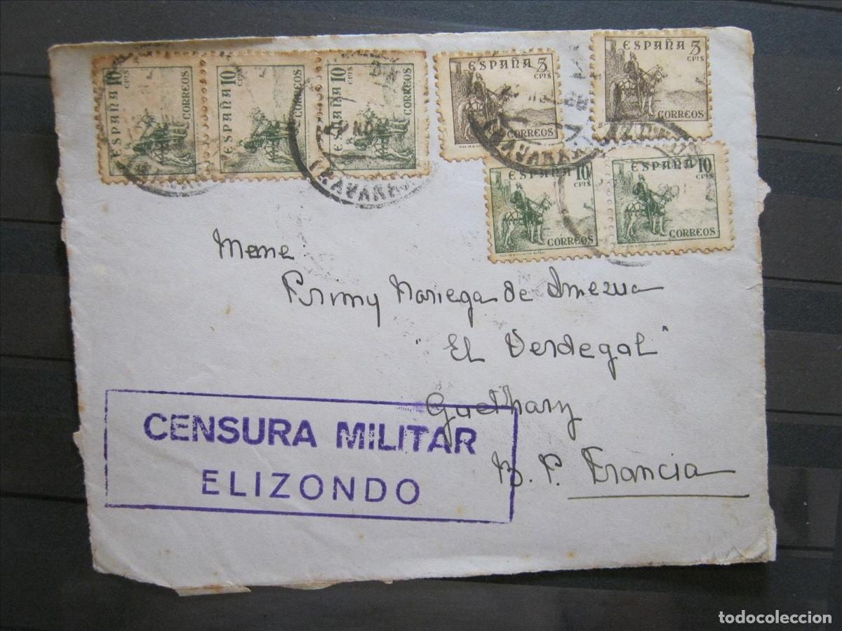 Sellos: FRONTAL A FRANCIA CENSURA MILITAR ELIZONDO.