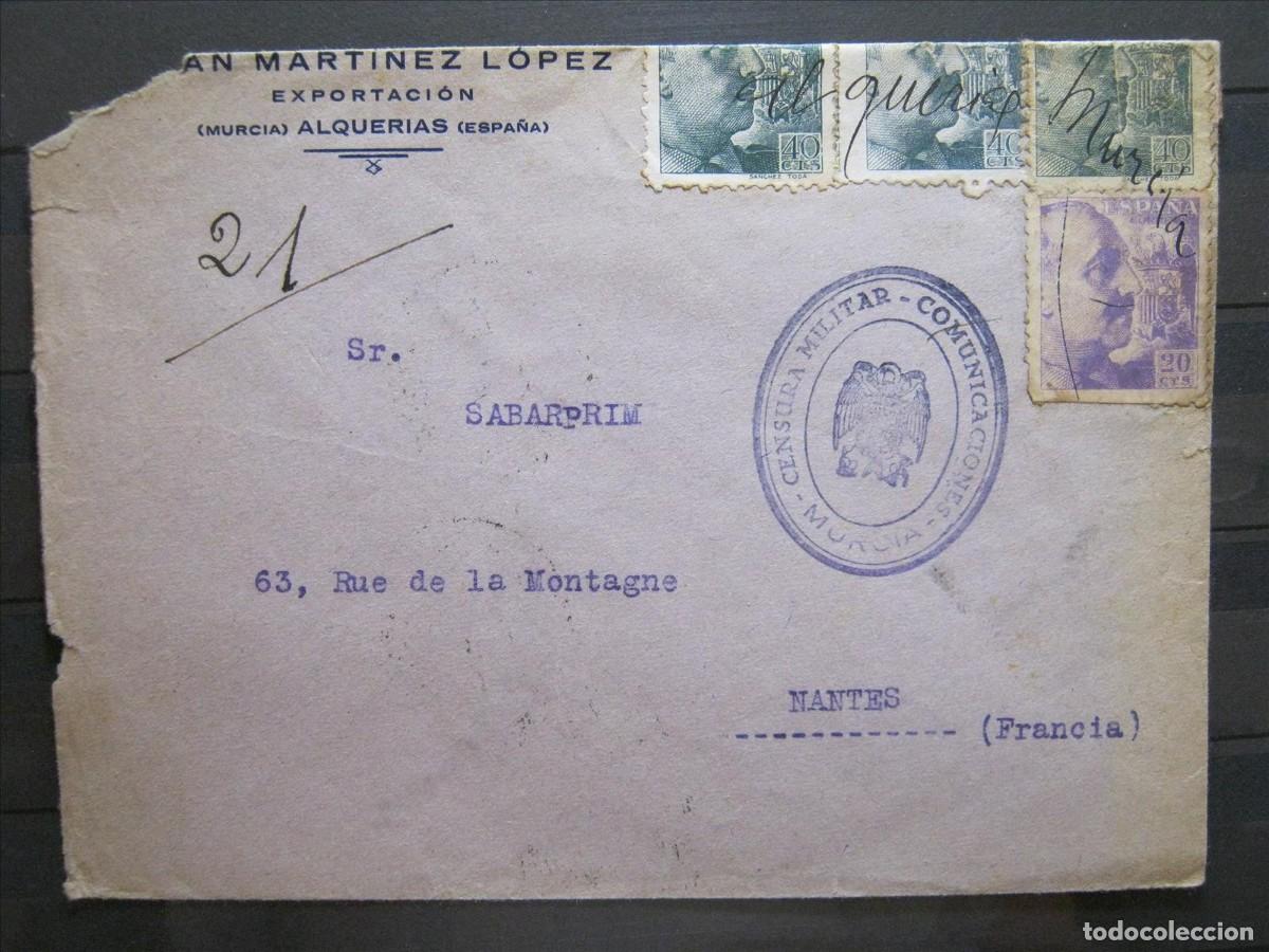 Sellos: CARTA A FRANCIA CENSURA MILITAR COMUNICACIONES MURCIA.