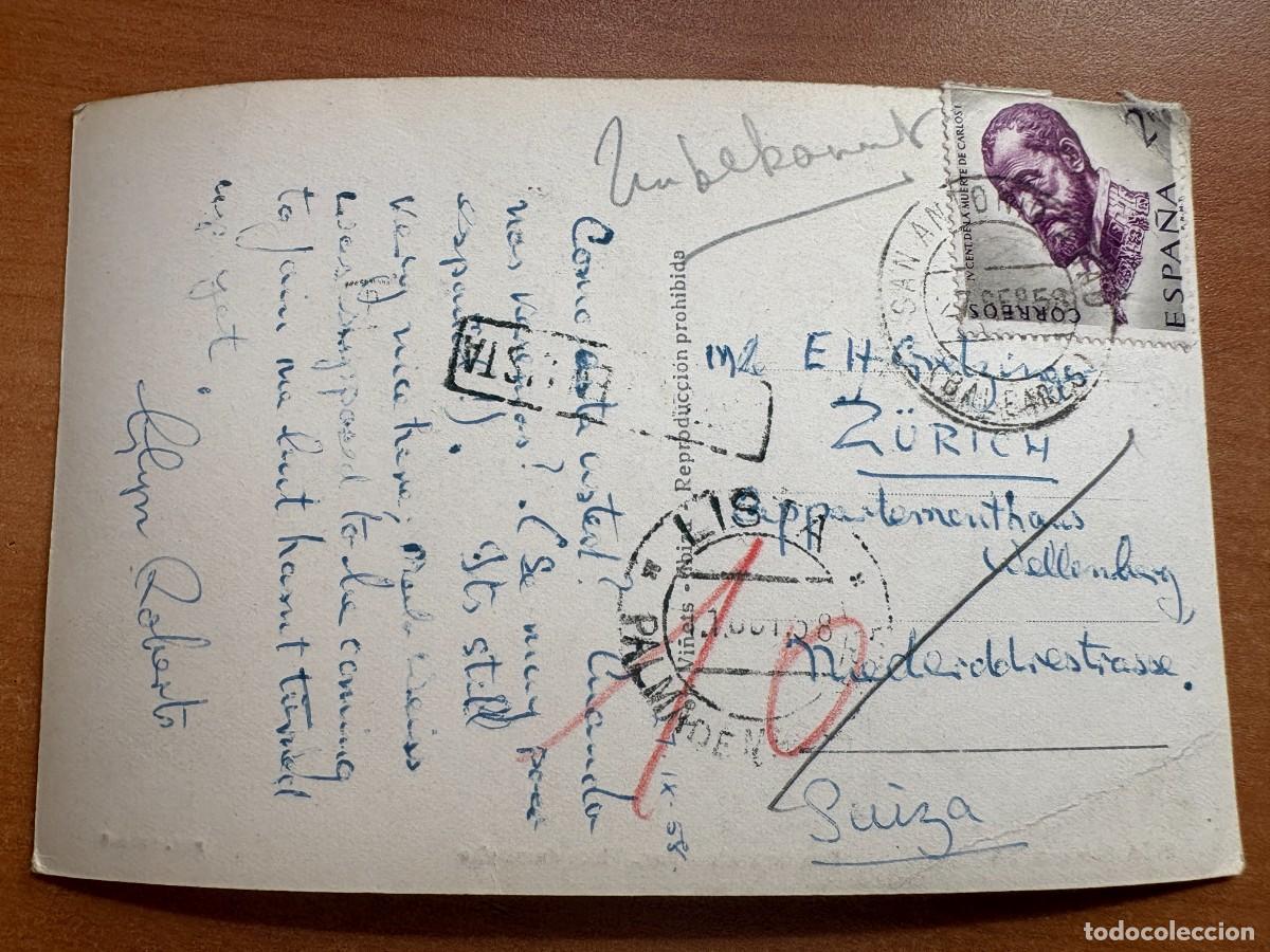 Sellos: Tarjeta postal San Antonio Abad (Baleares) a Suiza 1958 con destinatario desconocido