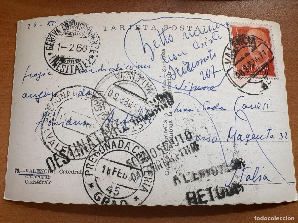 Sellos: Preciosa Tarjeta postal Valencia a Italia 1960 con destinatario desconocido