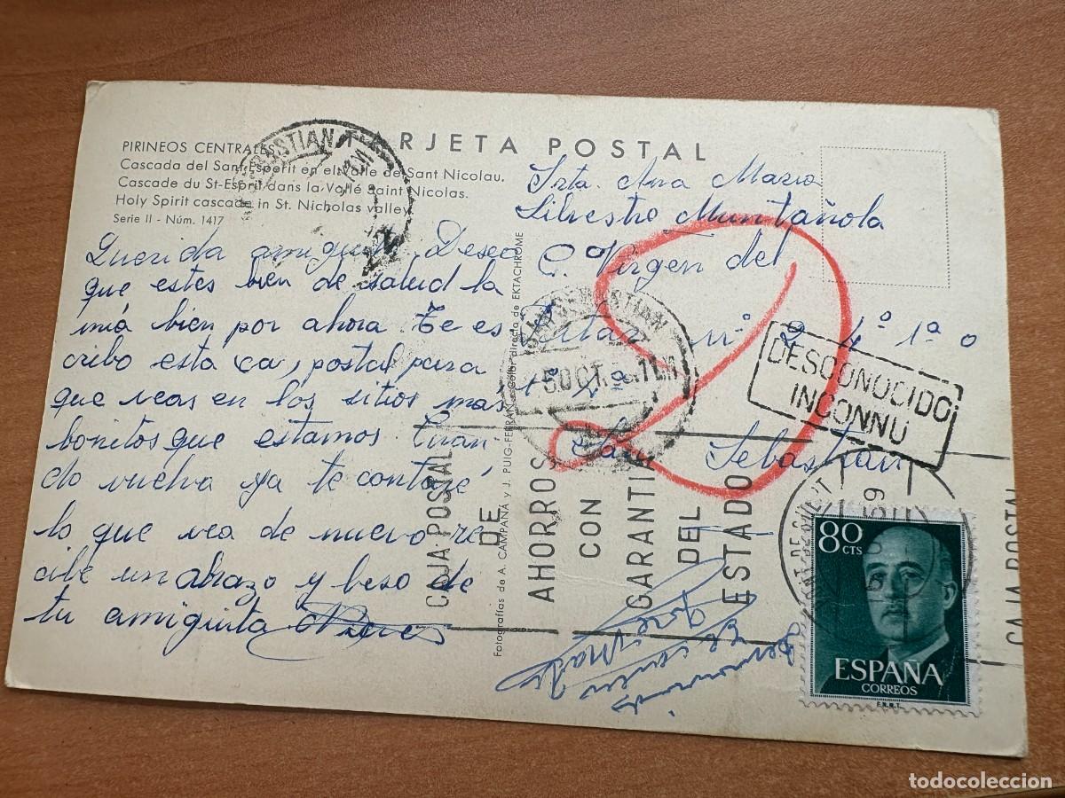 Sellos: Preciosa Tarjeta postal Pont de SUert Lleida a San Sebastian 1959 con destinatario desconocido