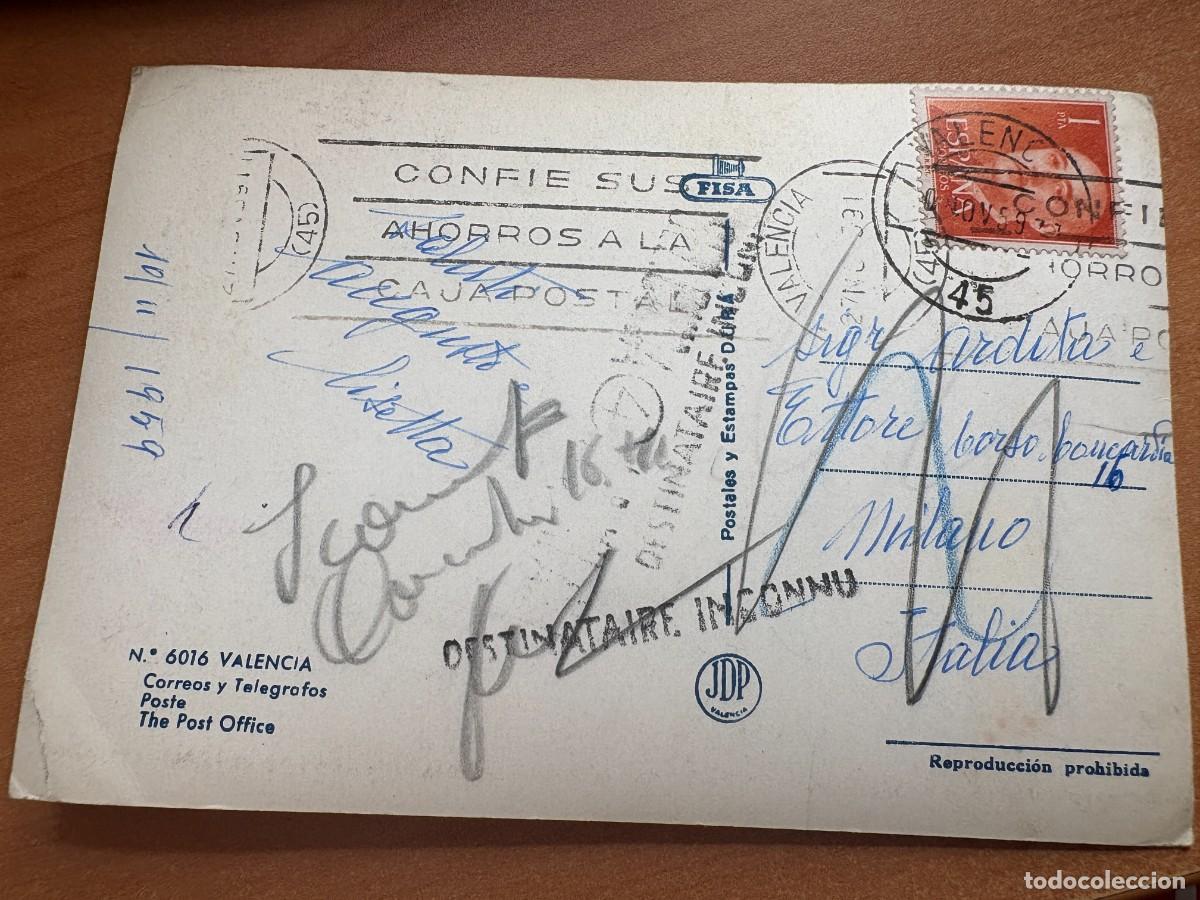 Sellos: Preciosa Tarjeta postal Valencia a Italia 1959 con destinatario desconocido