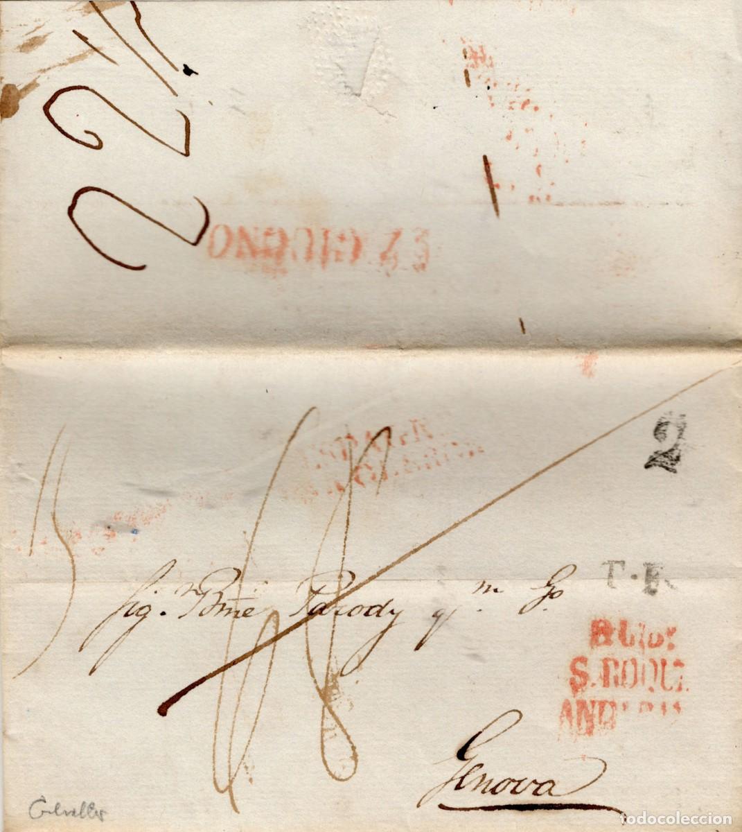 Sellos: 1836 carta entera de GIBRALTAR a GENOVA