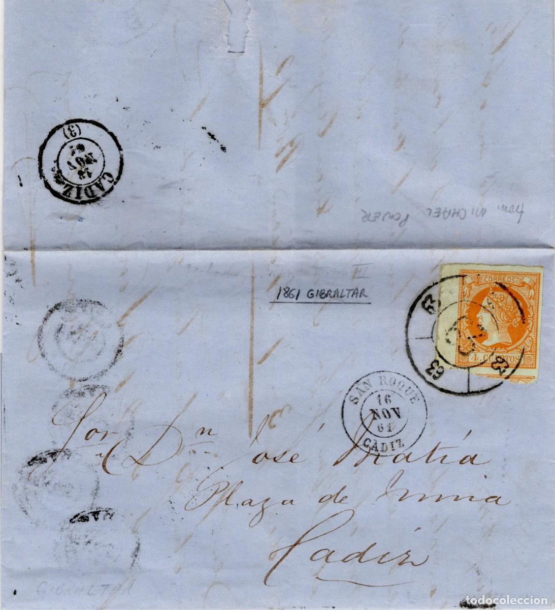 Sellos: Espa&ntilde;a Ed. 52 carta entera de Gibraltar a Cadiz