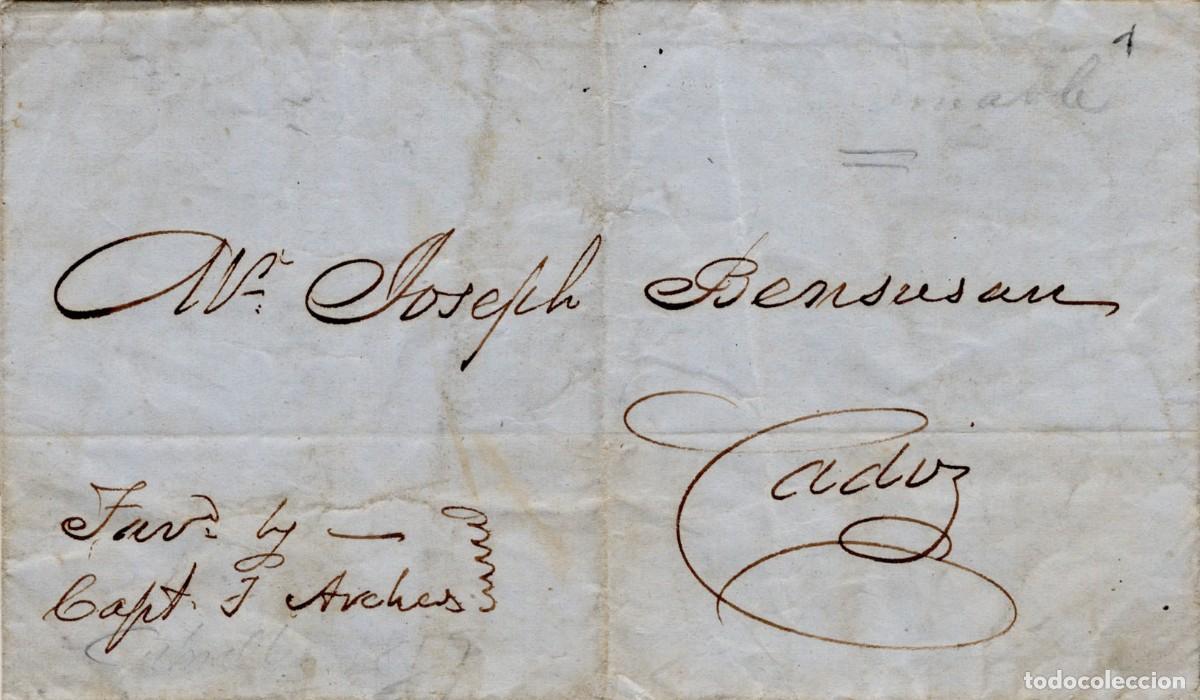Sellos: 1859 carta de Gibraltar a Cadiz, fuera de valija.