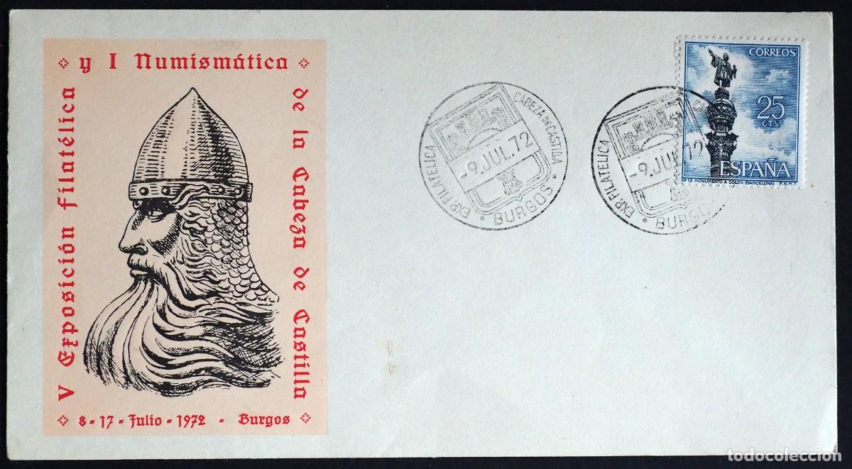 Sellos: SOBRE FILATELICO: V EXPOSICI&Oacute;N FILAT&Eacute;LICA. &rdquo;EL CID CAMPEADOR&rdquo;. 1972 BURGOS