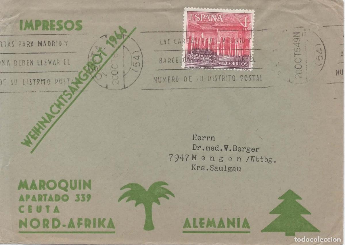 Sellos: CEUTA A ALEMANIA IMPRESOS SELLO LA ALHAMBRA GRANADA ARQUITECTURA 1964