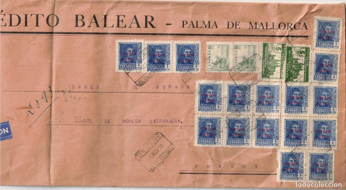 Stamps: 1938-CORREO AREO/GRAN FRANQUEO CERTIFICADO( 17 SELLOS 1 PTA. )DE PALMA DE MALLORCA A BURGOS